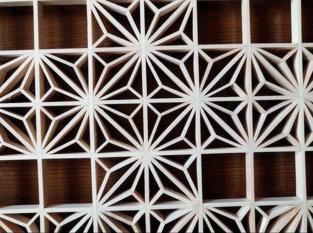 48 ❣️特価！値段交渉OK❣️麻の葉組子組子絵柄吹き抜け 2枚一組木製額縁 206❣️閉店特価！値下げ交渉OK❣️ 麻の葉組子 2 枚一組 木製